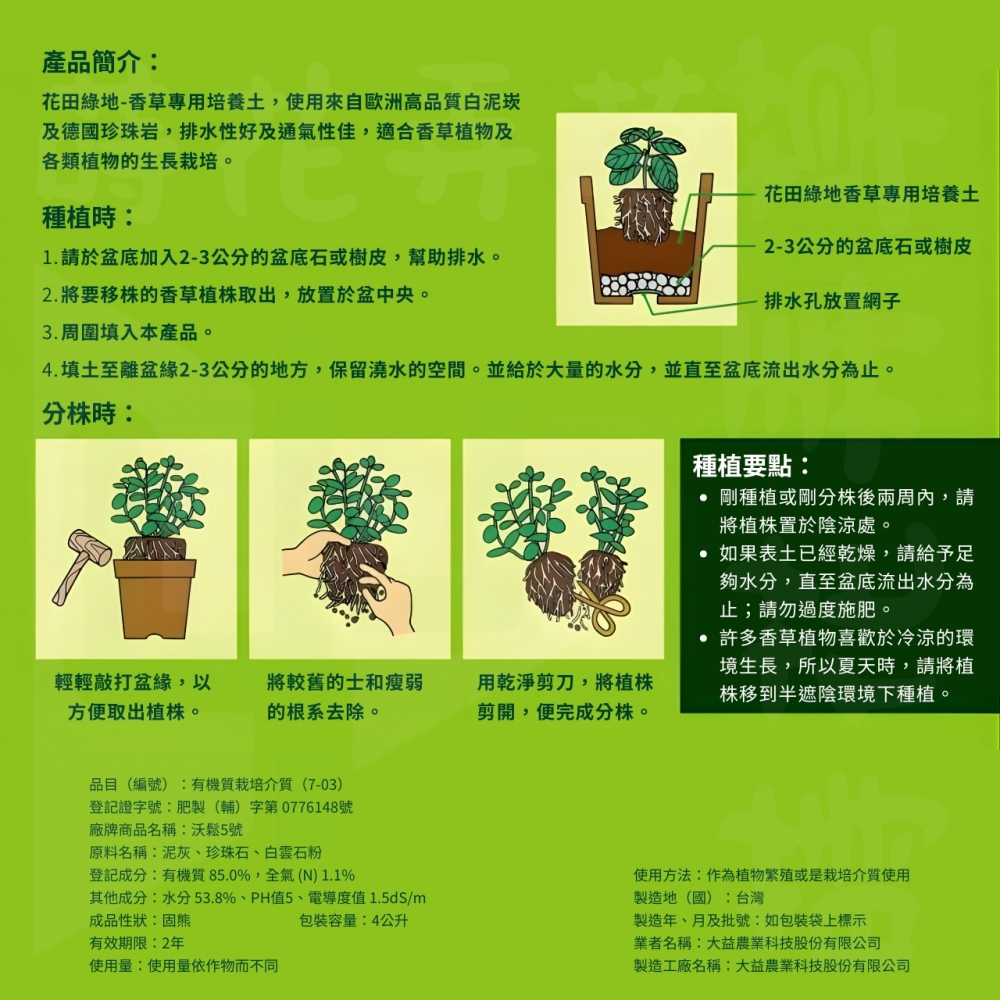 花田綠地-香草植物專用土(4公升)