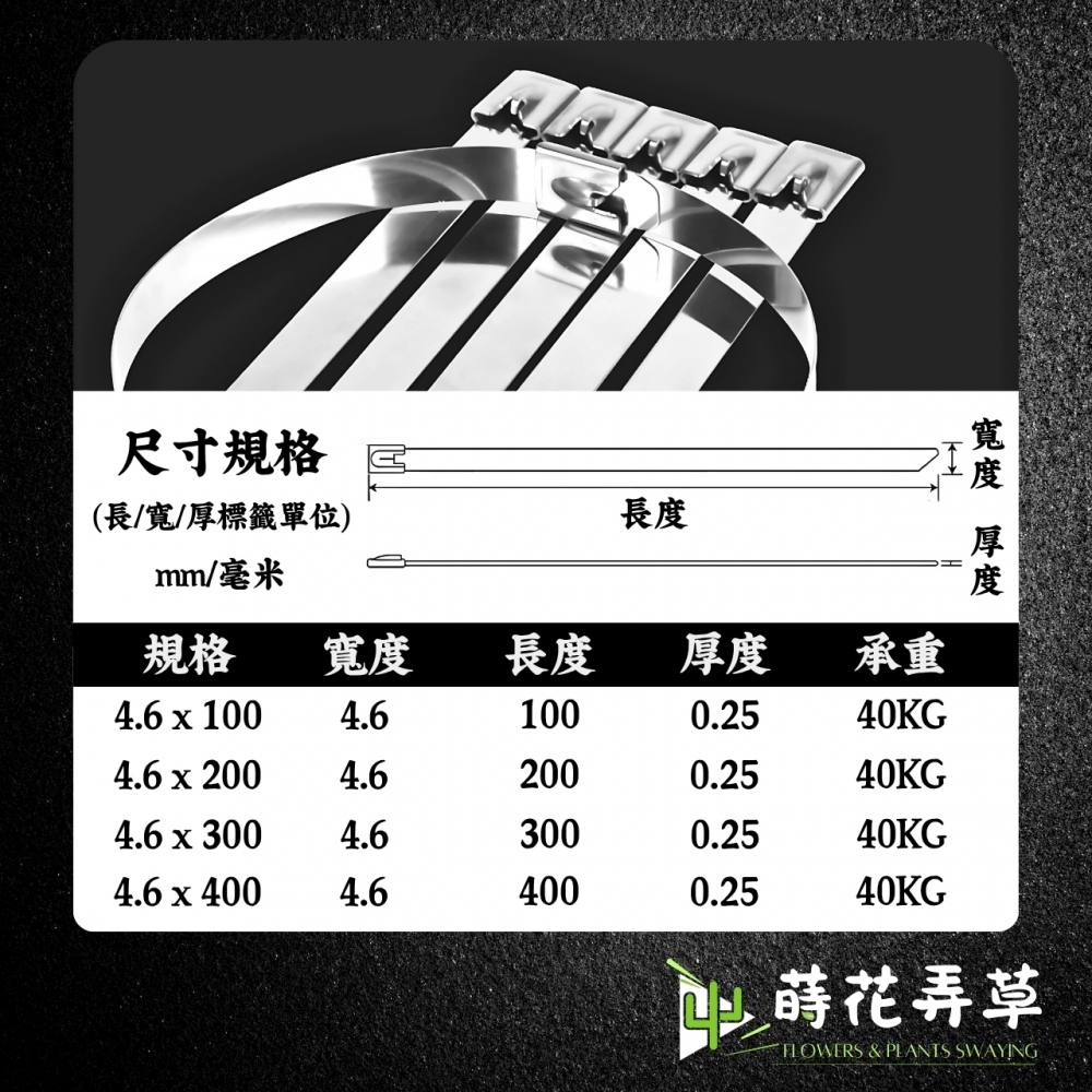304不鏽鋼束帶 (多長度)